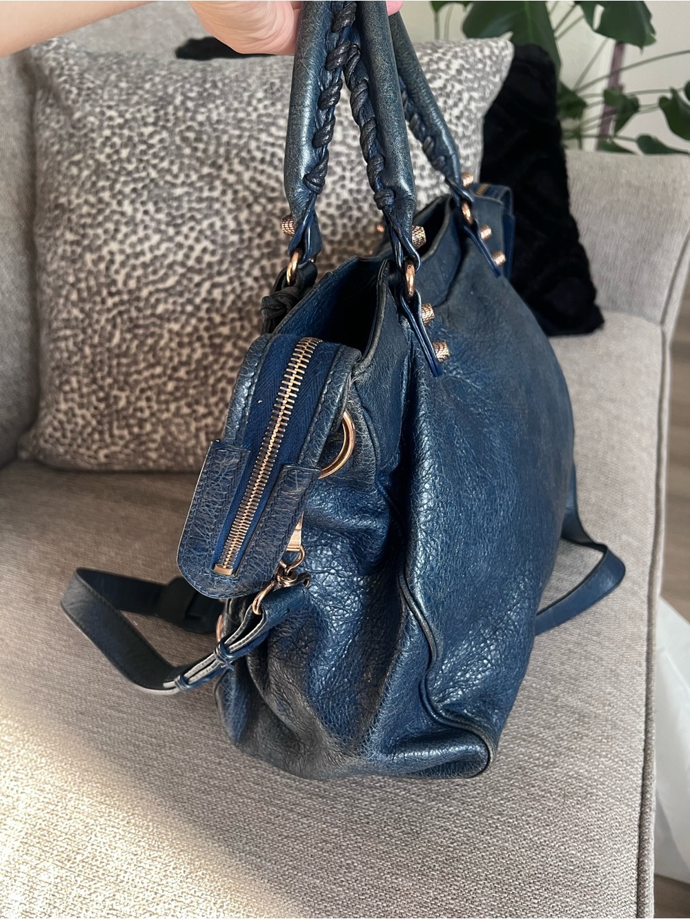 Balenciaga Vintage Le City Velo Navy Blue Leather Satchel Bag - Picture 5 of 13